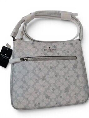 NWT Kate Spade - Spade Flower Star Toss Large Swingpack Crossbody Platinum Grey